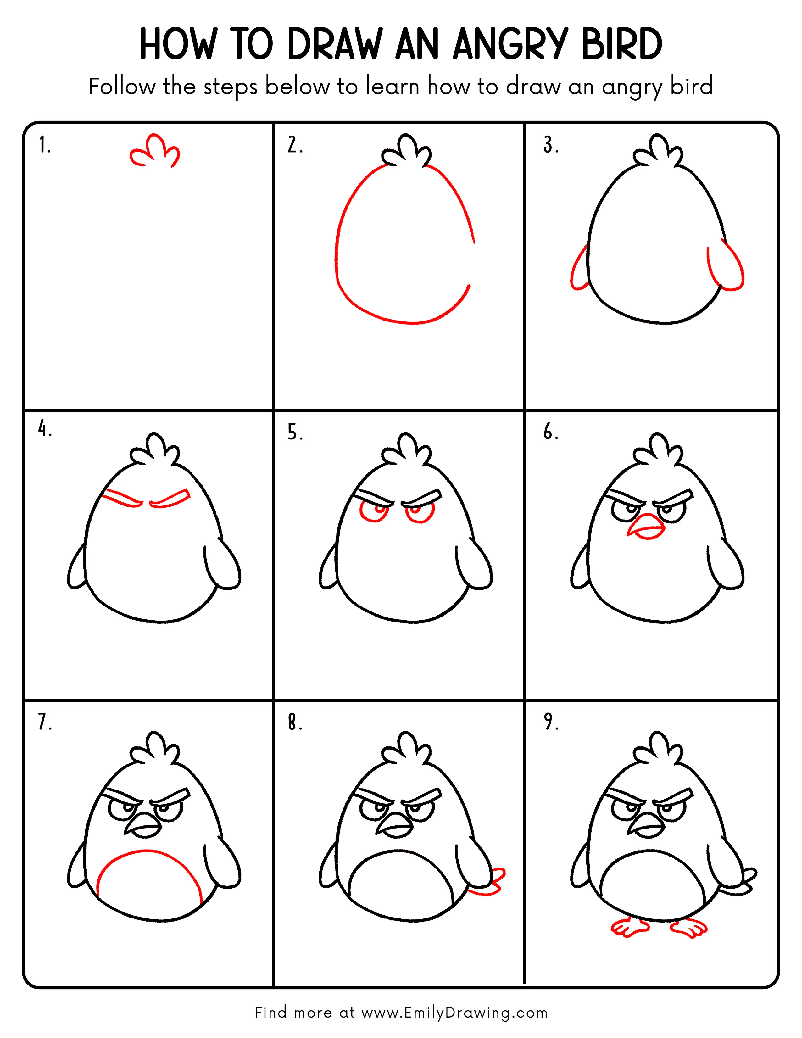Printable Angry Bird Drawing Guide